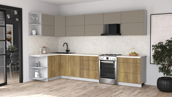 Изображение товара Кухонный гарнитур Интерлиния Мила Матте 1.5x3.4 Б (луна/дуб вотан/опал светлый)