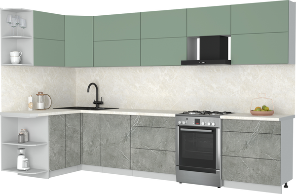 Изображение товара Кухонный гарнитур Интерлиния Мила Матте 1.5x3.4 Б (мята/керамика/опал светлый)