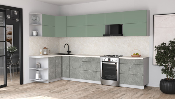 Изображение товара Кухонный гарнитур Интерлиния Мила Матте 1.5x3.4 Б (мята/керамика/опал светлый)