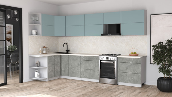 Изображение товара Кухонный гарнитур Интерлиния Мила Матте 1.5x3.4 Б (океан/керамика/опал светлый)