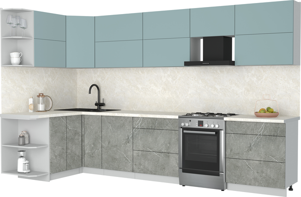 Изображение товара Кухонный гарнитур Интерлиния Мила Матте 1.5x3.4 Б (океан/керамика/опал светлый)