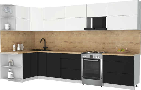 Изображение товара Кухонный гарнитур Интерлиния Мила Матте 1.5x3.5 Б (белый/черный/дуб бунратти)
