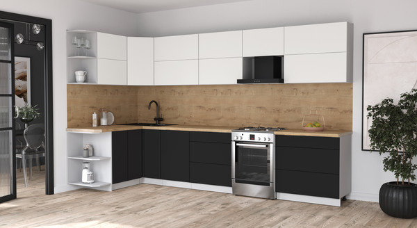 Изображение товара Кухонный гарнитур Интерлиния Мила Матте 1.5x3.5 Б (белый/черный/дуб бунратти)