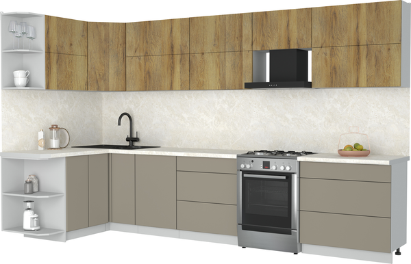 Изображение товара Кухонный гарнитур Интерлиния Мила Матте 1.5x3.5 Б (дуб вотан/луна/опал светлый)