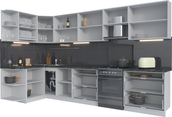 Изображение товара Кухонный гарнитур Интерлиния Мила Матте 1.5x3.5 Б (дуб вотан/черный/белый гранит)