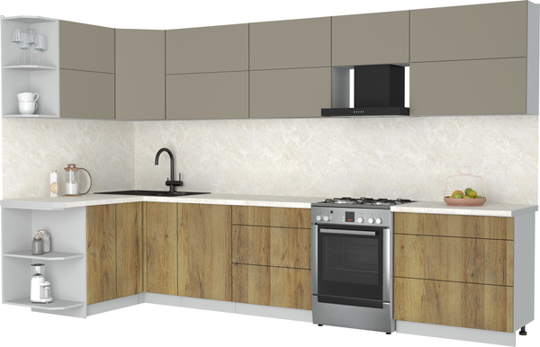 Изображение товара Кухонный гарнитур Интерлиния Мила Матте 1.5x3.5 Б (луна/дуб вотан/опал светлый)