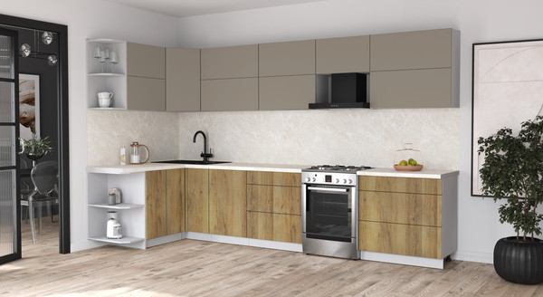 Изображение товара Кухонный гарнитур Интерлиния Мила Матте 1.5x3.5 Б (луна/дуб вотан/опал светлый)