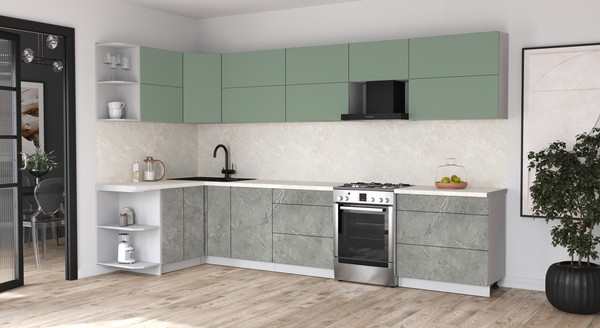 Изображение товара Кухонный гарнитур Интерлиния Мила Матте 1.5x3.5 Б (мята/керамика/опал светлый)