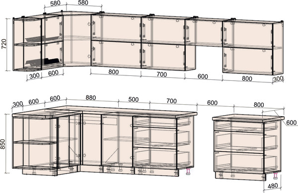 Изображение товара Кухонный гарнитур Интерлиния Мила Матте 1.5x3.5 Б (мята/керамика/опал светлый)