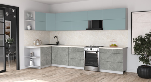 Изображение товара Кухонный гарнитур Интерлиния Мила Матте 1.5x3.5 Б (океан/керамика/опал светлый)