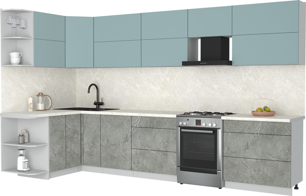 Изображение товара Кухонный гарнитур Интерлиния Мила Матте 1.5x3.5 Б (океан/керамика/опал светлый)