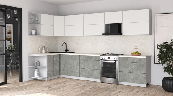 Изображение товара Кухонный гарнитур Интерлиния Мила Матте 1.5x3.6 Б (белый/керамика/опал светлый)