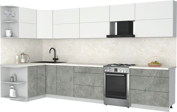 Изображение товара Кухонный гарнитур Интерлиния Мила Матте 1.5x3.6 Б (белый/керамика/опал светлый)