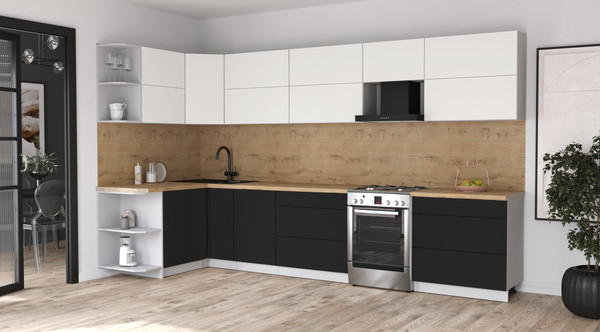 Изображение товара Кухонный гарнитур Интерлиния Мила Матте 1.5x3.6 Б (белый/черный/дуб бунратти)