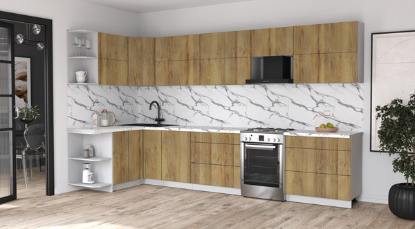 Изображение товара Кухонный гарнитур Интерлиния Мила Матте 1.5x3.6 Б (дуб вотан/дуб вотан/белый гранит)
