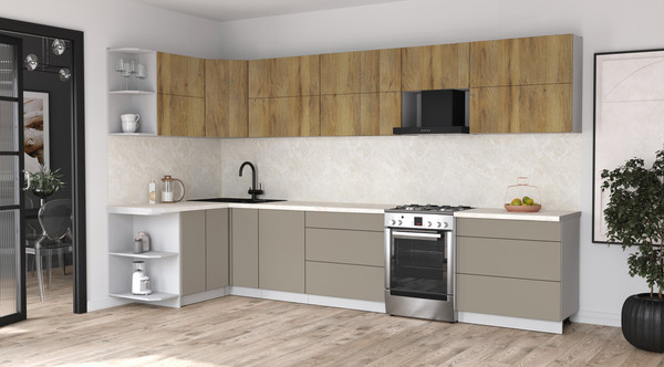 Изображение товара Кухонный гарнитур Интерлиния Мила Матте 1.5x3.6 Б (дуб вотан/луна/опал светлый)