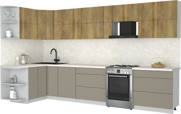 Изображение товара Кухонный гарнитур Интерлиния Мила Матте 1.5x3.6 Б (дуб вотан/луна/опал светлый)