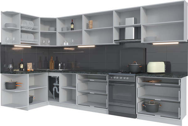 Изображение товара Кухонный гарнитур Интерлиния Мила Матте 1.5x3.6 Б (дуб вотан/черный/белый гранит)