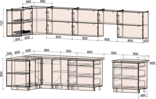 Изображение товара Кухонный гарнитур Интерлиния Мила Матте 1.5x3.6 Б (индиго/черный/белый гранит)