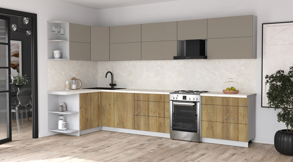 Изображение товара Кухонный гарнитур Интерлиния Мила Матте 1.5x3.6 Б (луна/дуб вотан/опал светлый)