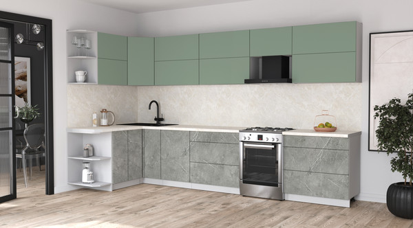 Изображение товара Кухонный гарнитур Интерлиния Мила Матте 1.5x3.6 Б (мята/керамика/опал светлый)