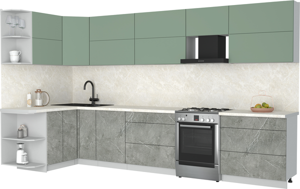 Изображение товара Кухонный гарнитур Интерлиния Мила Матте 1.5x3.6 Б (мята/керамика/опал светлый)