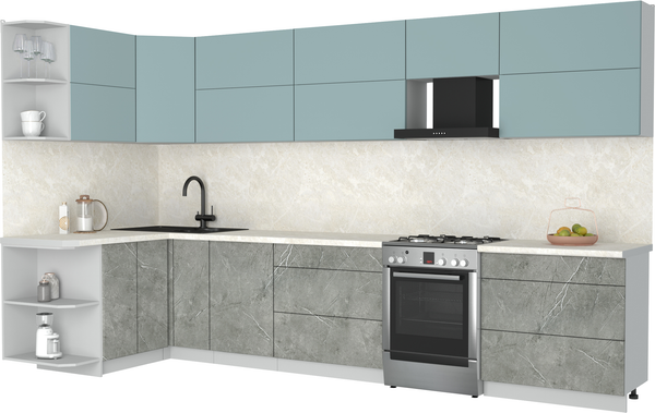 Изображение товара Кухонный гарнитур Интерлиния Мила Матте 1.5x3.6 Б (океан/керамика/опал светлый)