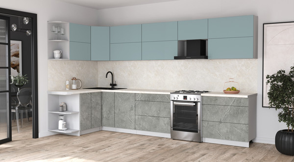 Изображение товара Кухонный гарнитур Интерлиния Мила Матте 1.5x3.6 Б (океан/керамика/опал светлый)