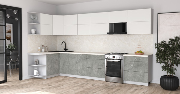 Изображение товара Кухонный гарнитур Интерлиния Мила Матте 1.5x3.7 Б (белый/керамика/опал светлый)