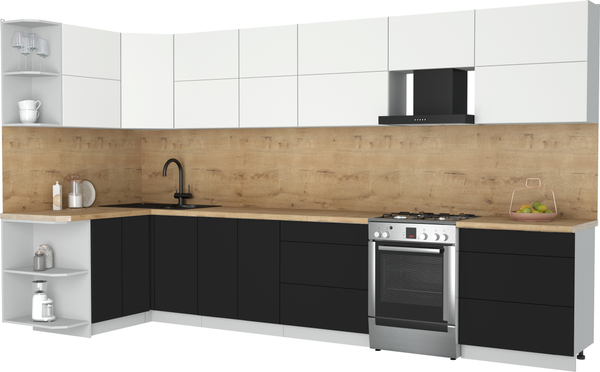 Изображение товара Кухонный гарнитур Интерлиния Мила Матте 1.5x3.7 Б (белый/черный/дуб бунратти)