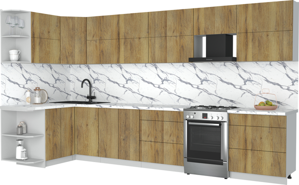 Изображение товара Кухонный гарнитур Интерлиния Мила Матте 1.5x3.7 Б (дуб вотан/дуб вотан/белый гранит)