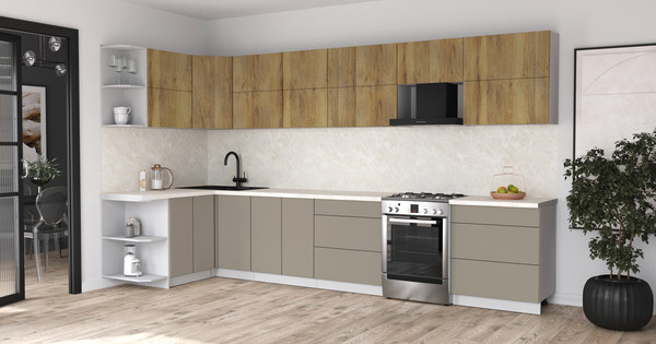 Изображение товара Кухонный гарнитур Интерлиния Мила Матте 1.5x3.7 Б (дуб вотан/луна/опал светлый)