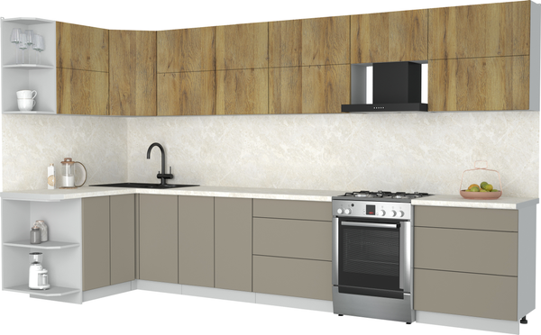 Изображение товара Кухонный гарнитур Интерлиния Мила Матте 1.5x3.7 Б (дуб вотан/луна/опал светлый)