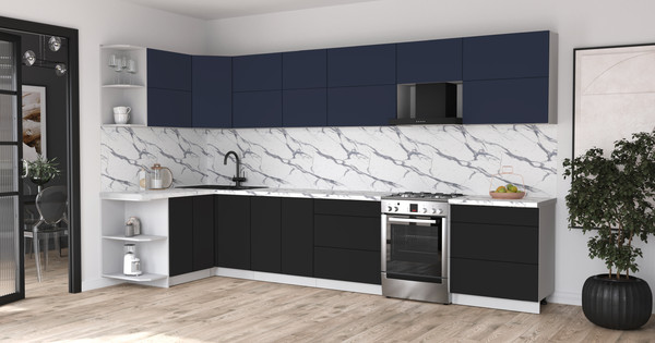Изображение товара Кухонный гарнитур Интерлиния Мила Матте 1.5x3.7 Б (индиго/черный/белый гранит)