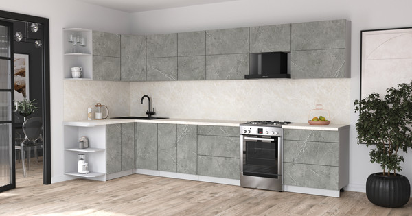 Изображение товара Кухонный гарнитур Интерлиния Мила Матте 1.5x3.7 Б (керамика/керамика/опал светлый)