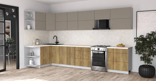 Изображение товара Кухонный гарнитур Интерлиния Мила Матте 1.5x3.7 Б (луна/дуб вотан/опал светлый)