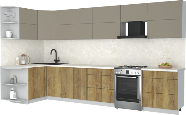 Изображение товара Кухонный гарнитур Интерлиния Мила Матте 1.5x3.7 Б (луна/дуб вотан/опал светлый)