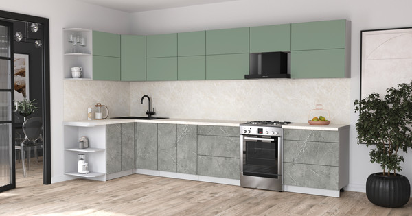 Изображение товара Кухонный гарнитур Интерлиния Мила Матте 1.5x3.7 Б (мята/керамика/опал светлый)