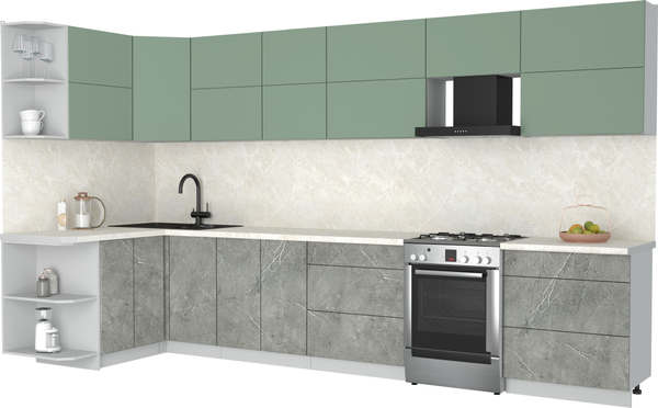 Изображение товара Кухонный гарнитур Интерлиния Мила Матте 1.5x3.7 Б (мята/керамика/опал светлый)
