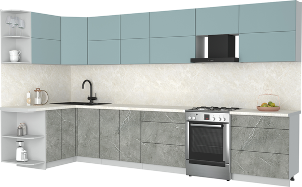 Изображение товара Кухонный гарнитур Интерлиния Мила Матте 1.5x3.7 Б (океан/керамика/опал светлый)