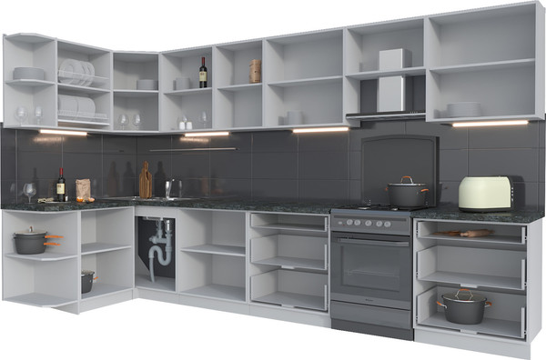 Изображение товара Кухонный гарнитур Интерлиния Мила Матте 1.5x3.7 Б (океан/керамика/опал светлый)