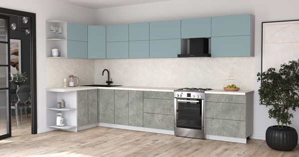 Изображение товара Кухонный гарнитур Интерлиния Мила Матте 1.5x3.7 Б (океан/керамика/опал светлый)