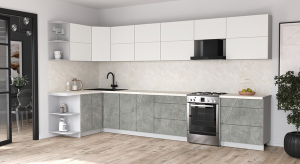 Изображение товара Кухонный гарнитур Интерлиния Мила Матте 1.5x3.8 Б (белый/керамика/опал светлый)