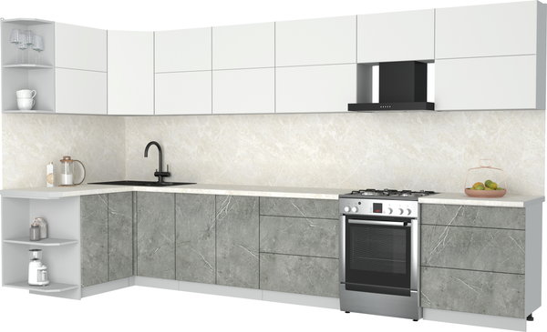 Изображение товара Кухонный гарнитур Интерлиния Мила Матте 1.5x3.8 Б (белый/керамика/опал светлый)