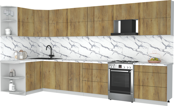 Изображение товара Кухонный гарнитур Интерлиния Мила Матте 1.5x3.8 Б (дуб вотан/дуб вотан/белый гранит)