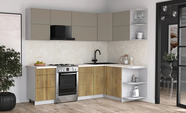 Изображение товара Кухонный гарнитур Интерлиния Мила Матте 1.5x2.5 Б (луна/дуб вотан/опал светлый)