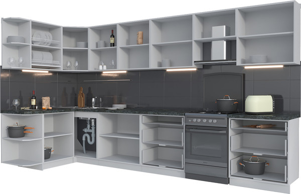 Изображение товара Кухонный гарнитур Интерлиния Мила Матте 1.5x3.8 Б (индиго/черный/белый гранит)