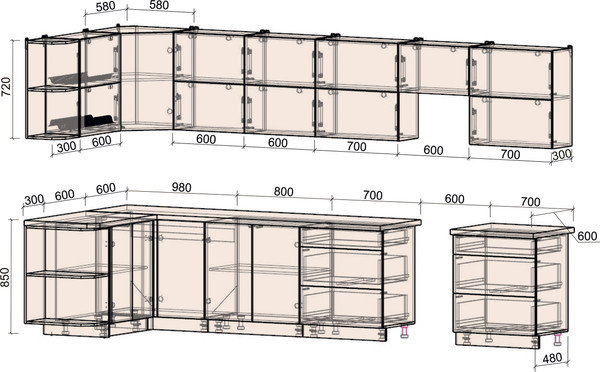 Изображение товара Кухонный гарнитур Интерлиния Мила Матте 1.5x3.8 Б (керамика/керамика/опал светлый)