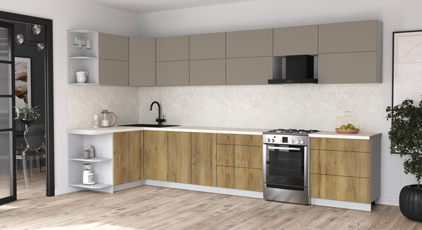 Изображение товара Кухонный гарнитур Интерлиния Мила Матте 1.5x3.8 Б (луна/дуб вотан/опал светлый)