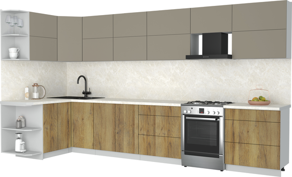 Изображение товара Кухонный гарнитур Интерлиния Мила Матте 1.5x3.8 Б (луна/дуб вотан/опал светлый)